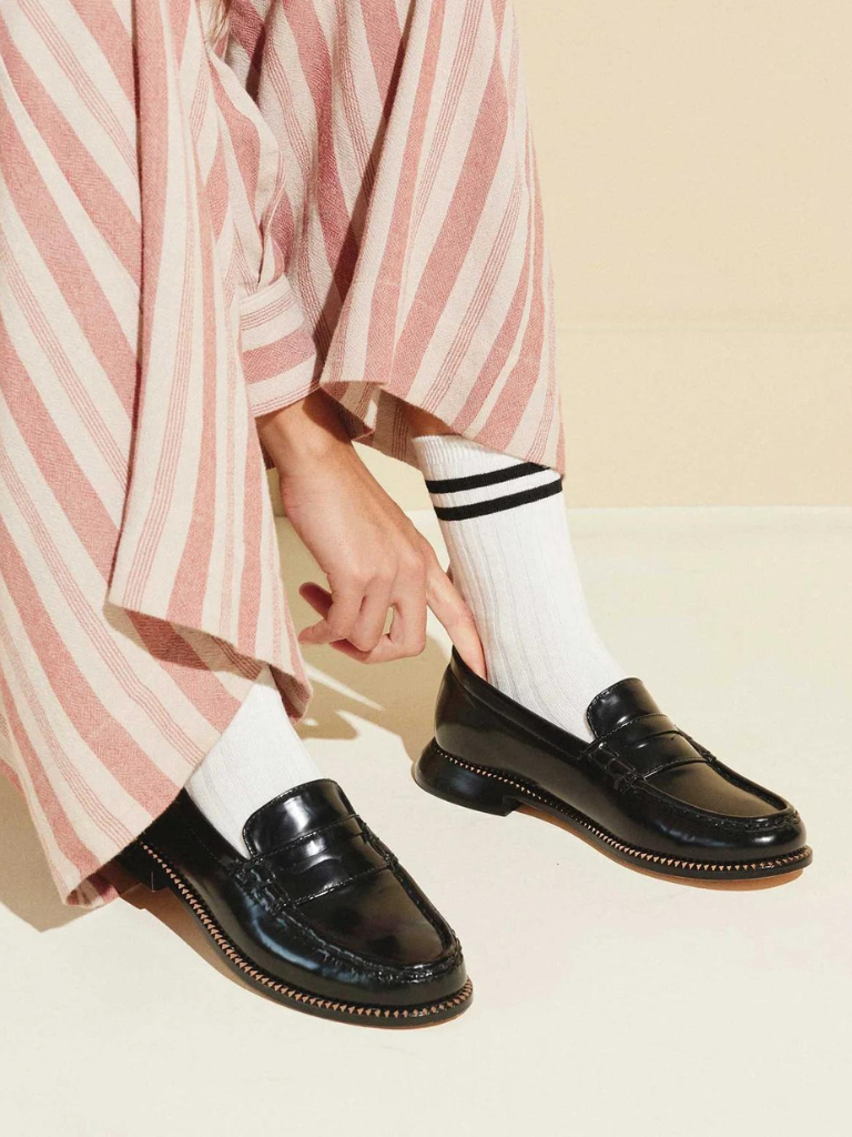 Freda Salvador Elba Penny Loafer in Black Spazzolato – Strut Boutique