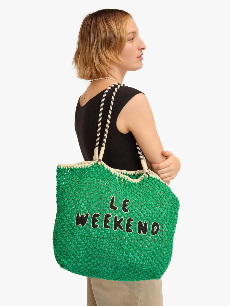 L'ete Tote in Green Crochet with Black Le Weekend