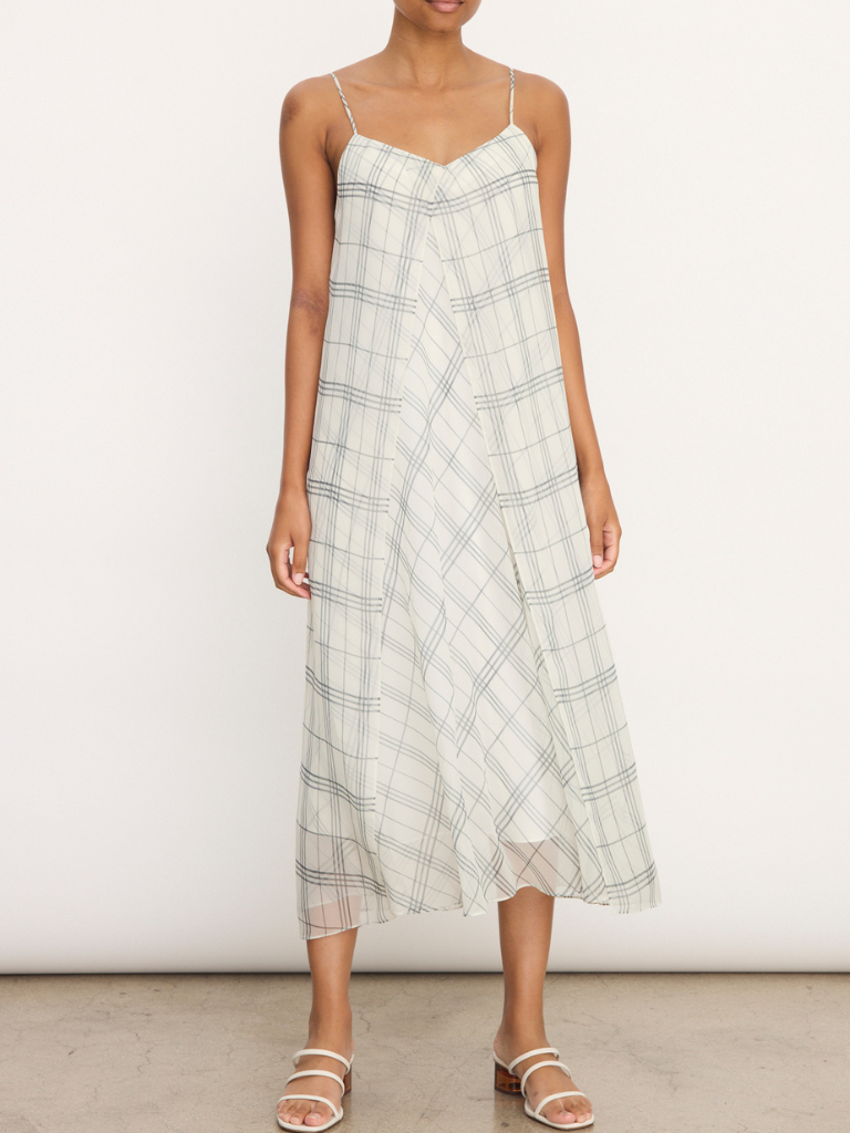 sheer panel dress Vince Women's Fenced Plaid Sheer Panel Dress - White