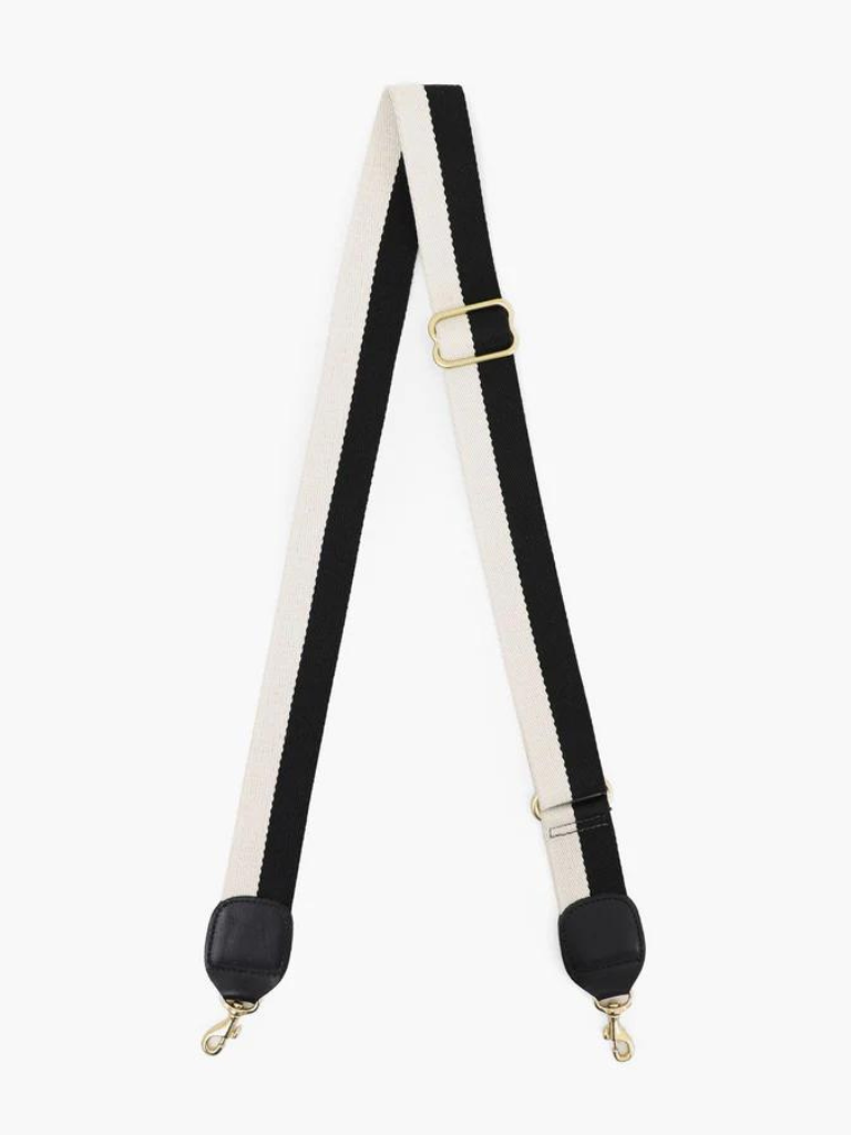 Clare V. Adjustable Cotton Webbing Crossbody Strap in Black and White  w/Black Tabs – Strut Boutique