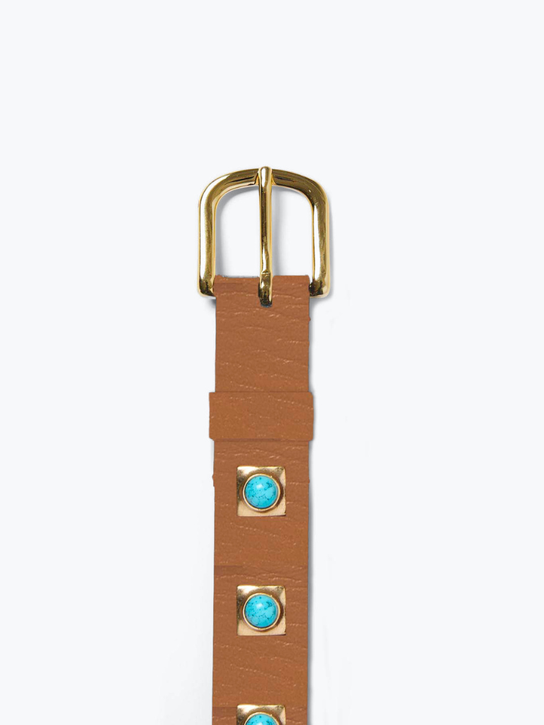 Rebecca Belt in Walnut Calf with Turquoise Stones