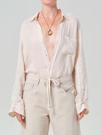 Shrunken Linen Kayla Shirt in Pale Stone