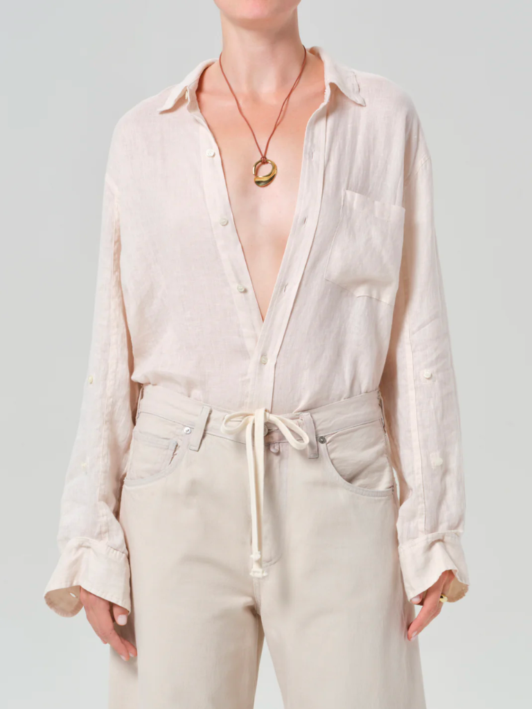 Shrunken Linen Kayla Shirt in Pale Stone