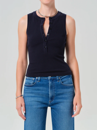 Caralyn Button Front Rib Tank in Navy