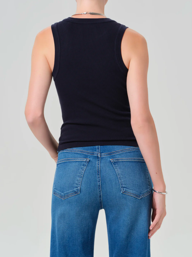 Caralyn Button Front Rib Tank in Navy