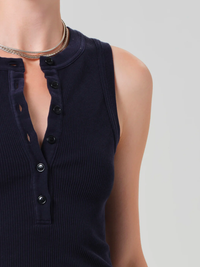 Caralyn Button Front Rib Tank in Navy