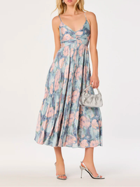 Maeve Pleated Midi Dress in Blue Multi Abstract