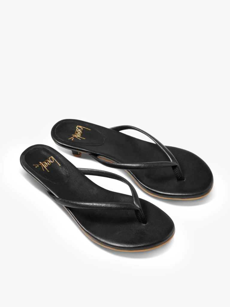 Corella Leather Heeled Thong Sandal in Black