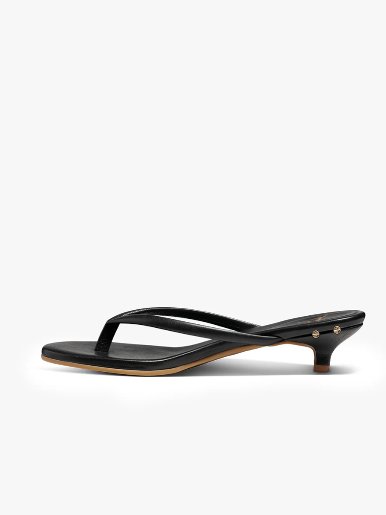 Corella Leather Heeled Thong Sandal in Black