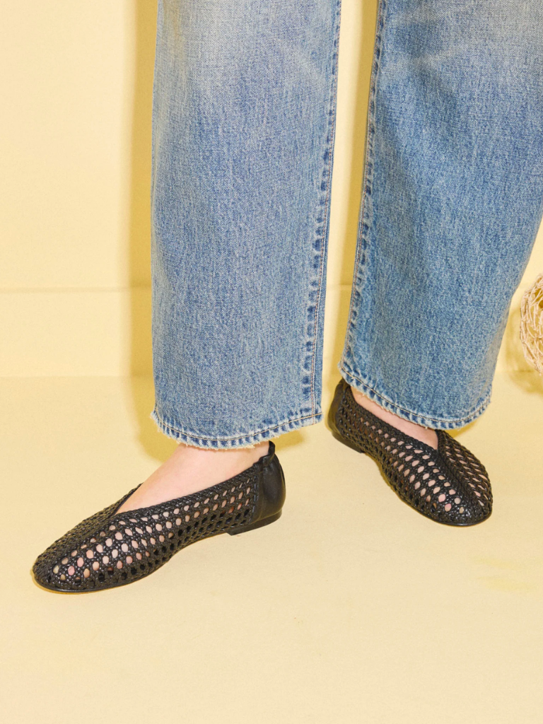 Riley Open Weave Ballet Flat in Black Woven Calf