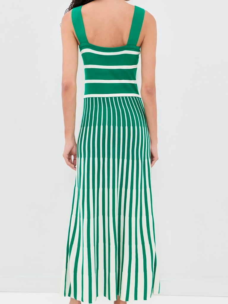 Aveline Dress in Green Stripe