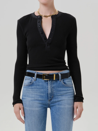 Drea Waffle Henley in Juniper