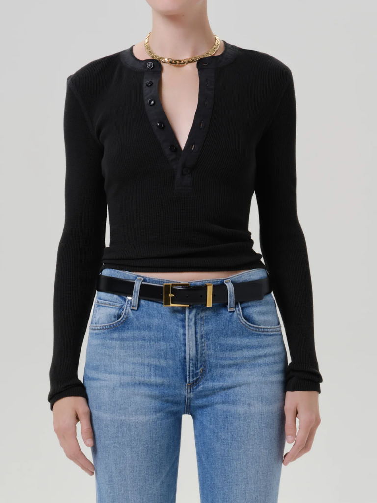 Drea Waffle Henley in Juniper