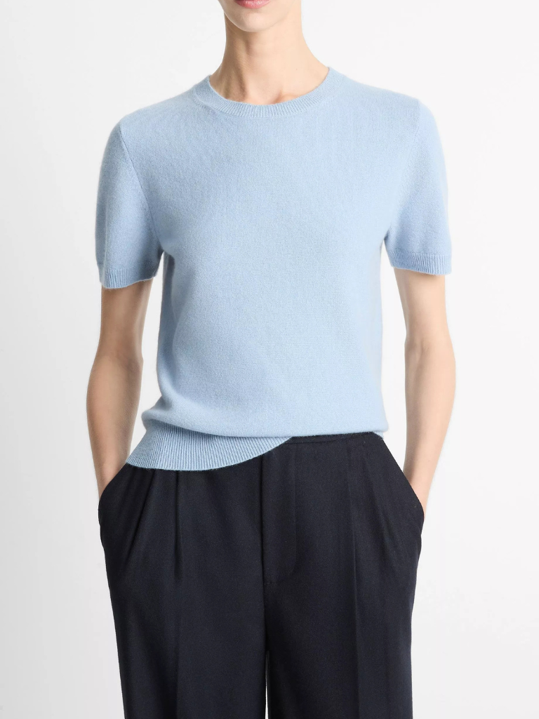 Wool & Cashmere-Blend Short-Sleeve Sweater in Amalfi