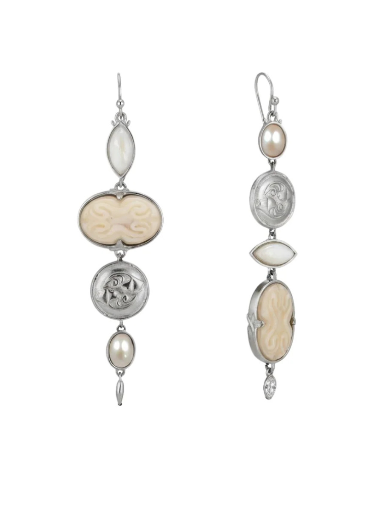 Warm Cascade Chandelier Earring in Silver/Pearl