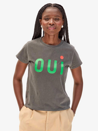 OUI Classic Tee in Faded Black w/Green & Bright Poppy