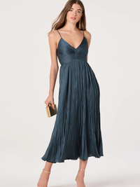 Maeve Pleated Midi Dress in Dark Teal