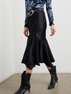 Edwina Asymmetrical Midi Skirt in Black