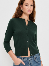 Metal-Button Wool & Cashmere-Blend Cardigan in Forest