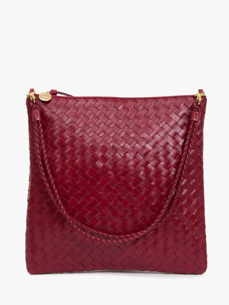 Woven Foldover Clutch w/ Strap in Garnet