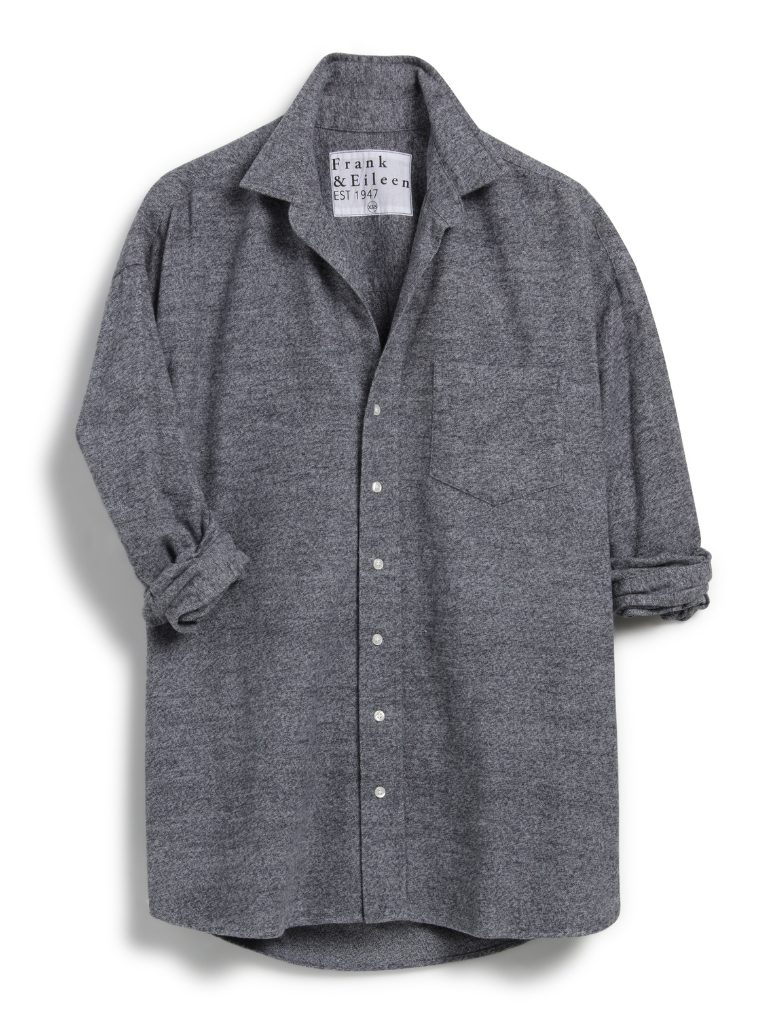 Shirley Oversized Italian Flannel Button-Up Shirt in Heather Black