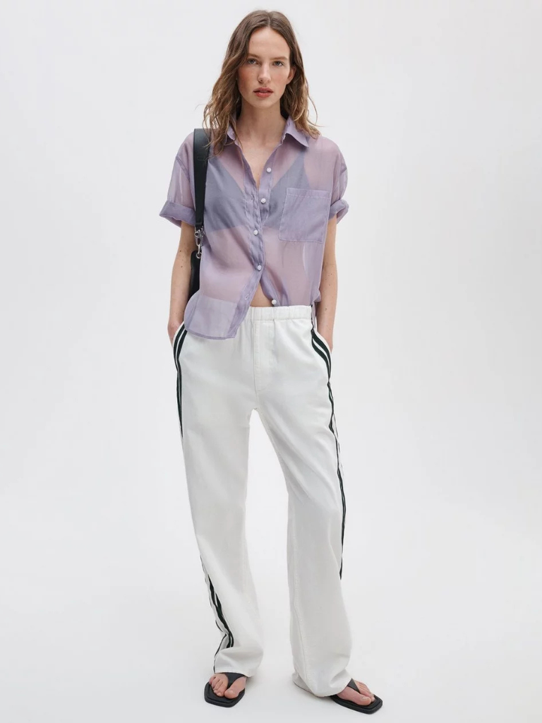 Featherweight Logan Track Pants in White/Green Stripe