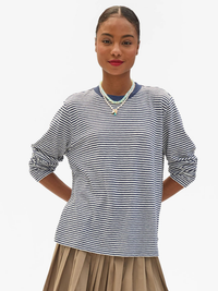 Long Sleeve Tee in Navy /Cream Mini Stripe