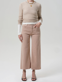 Lyra Wide Leg Crop Corduroy in Pale Stone