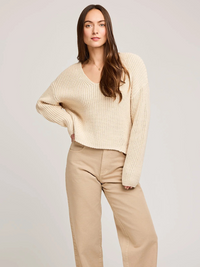 Spencer V-Neck Knit Sweater in Bone