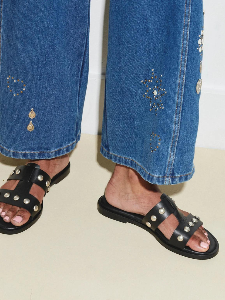 Brady Cut-out Sandals in Black with Silver Studs