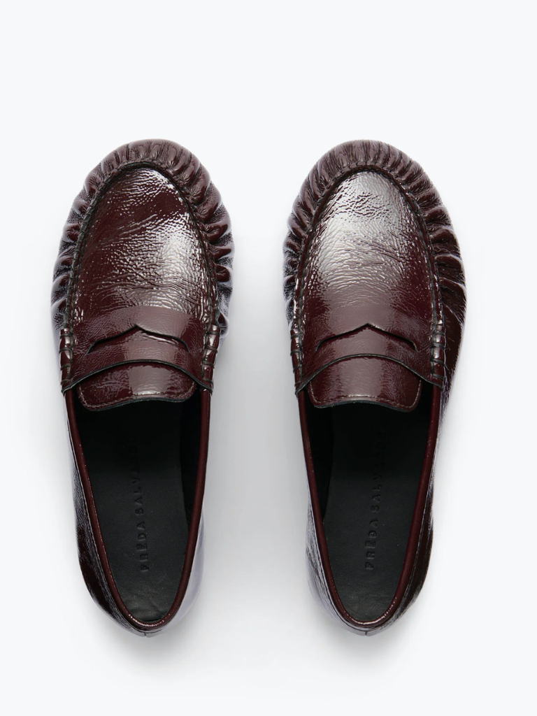 Sydney Ruched Penny Loafer in Wine Crinkle