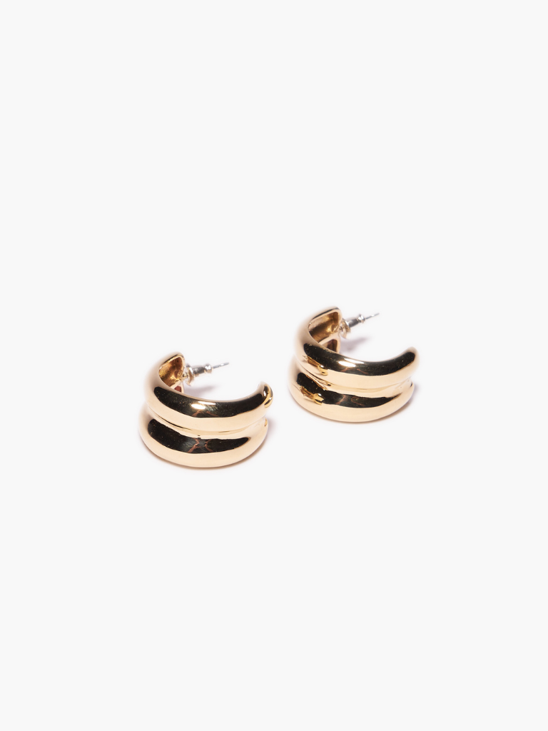 Mini Double Bulle Hoops in Brass