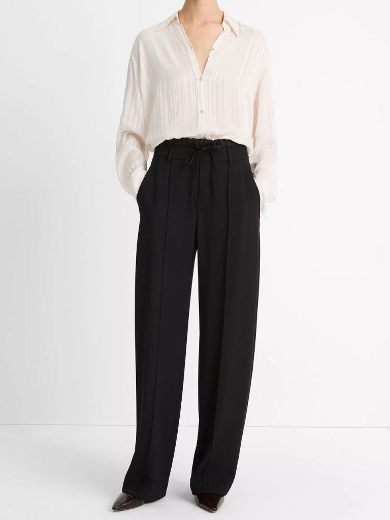 Double-Waistband Drawstring Pant in Black