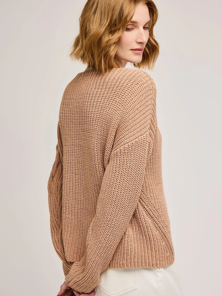 Spencer V-Neck Knit Sweater in Tan