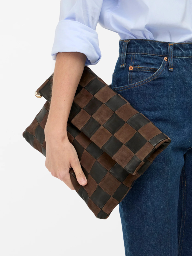 Carryall Clutch w/Tabs in Black/Chocolate Oversized Checker