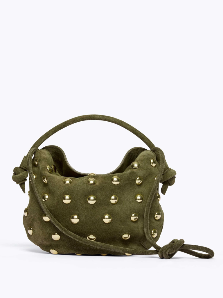 Elis Handbag in Olive Suede with Gold Studs