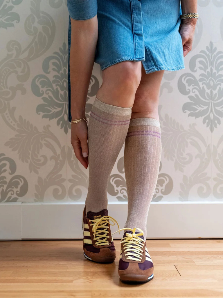 Tall Shimmer Socks in Gold Bisque