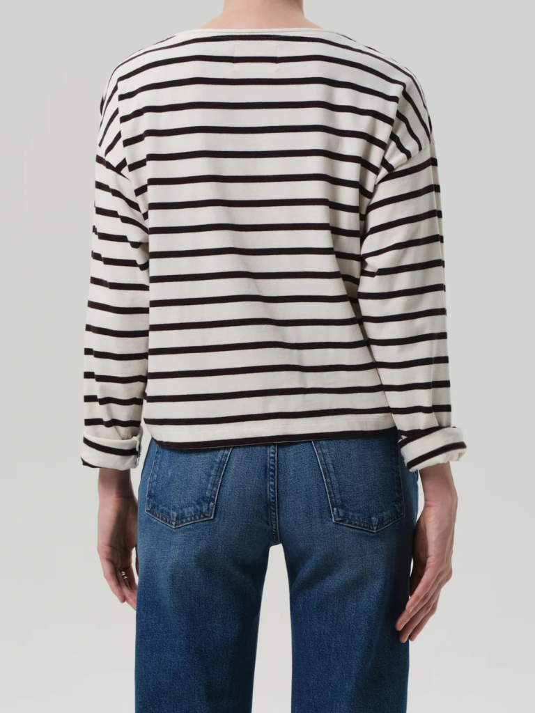Boat Neck Long Sleeve in Chocolate Stripe