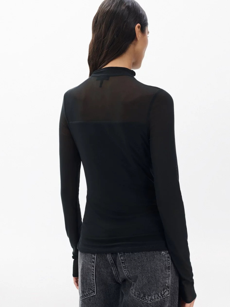 Luca Mixed-Media Mockneck in Black