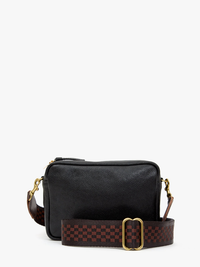 Adjustable Nylon Webbing Crossbody Strap in Chocolate Checker