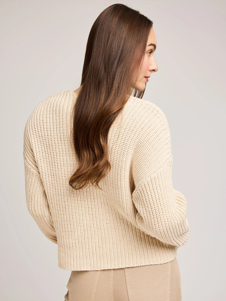 Spencer V-Neck Knit Sweater in Bone