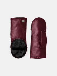 Betrice Leather Mitts Lined With Faux Fur in Merlot/Black