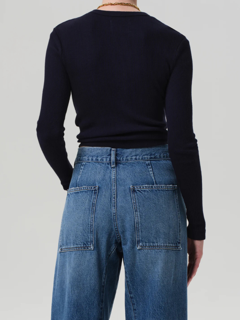 Pilar Waffle Crewneck in Navy