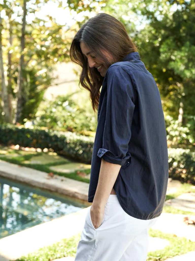 Eileen Featherweight Button-Up Shirt in Navy