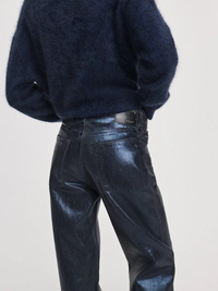 Logan Foil-Coated Wide-Leg Jean in Dark Rinse