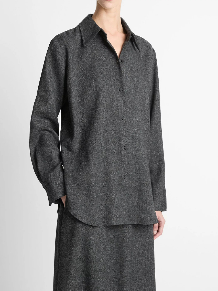 Italian Jaspe Relaxed Button-Front Shirt in Heather Grey