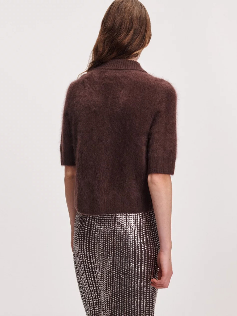 Jada Brushed Cashmere Cardigan in Dark Brown