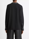 Faux Leather Trim Dolman Sleeve Blouse in Black