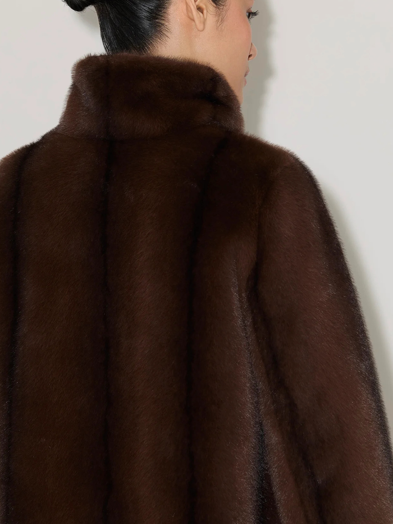 Sheila Faux Mink Fur Swing Coat in Espresso