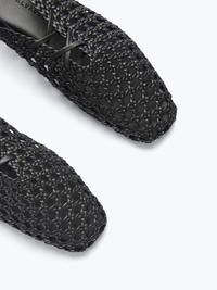 Etta Woven Ankle Lace-up Flat in Black Woven Calf